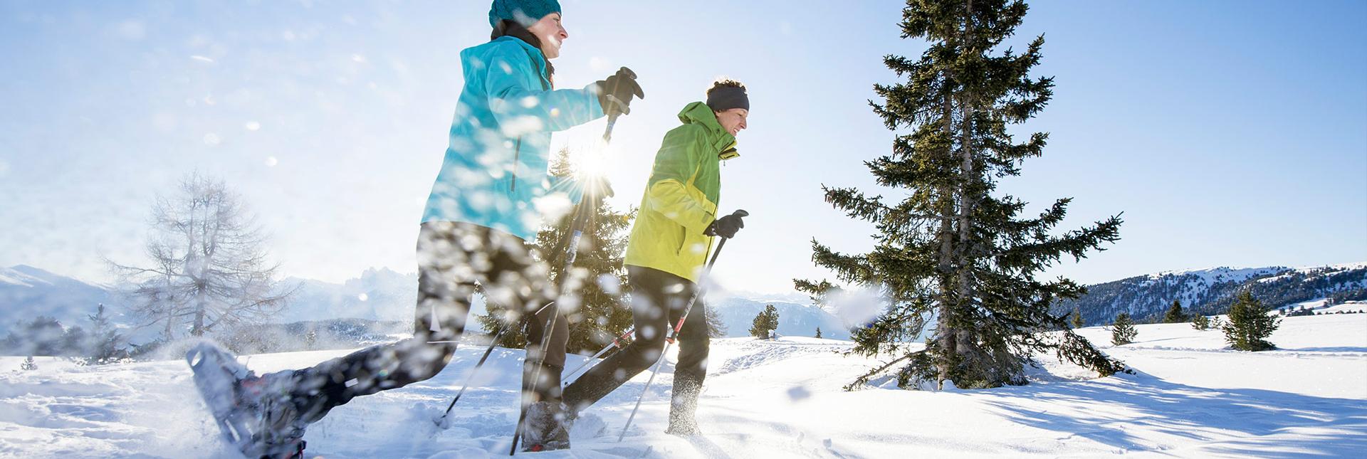 Zwei Personen beim Schneeschuhwandern